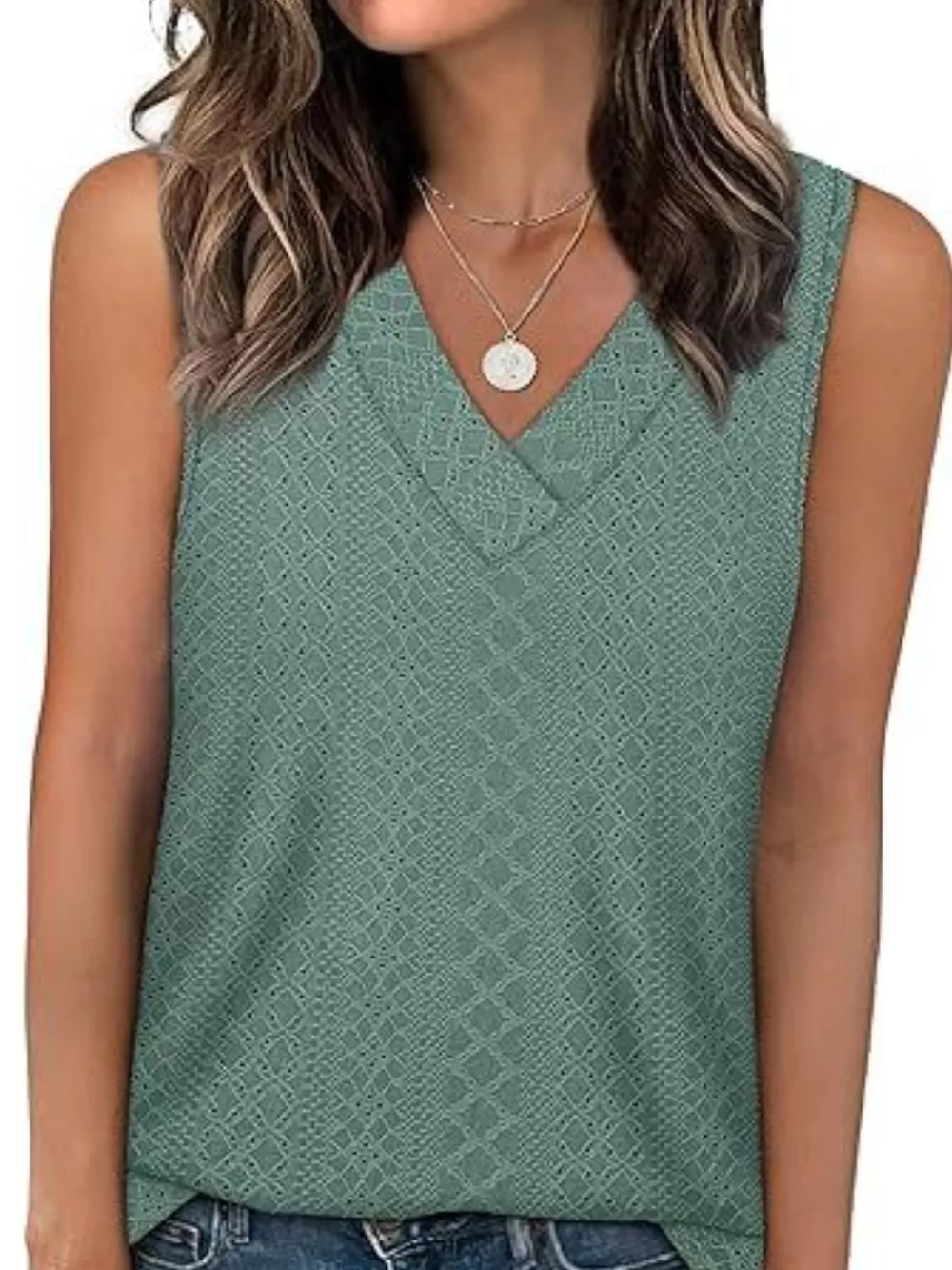 Eyelet V-Neck Tank