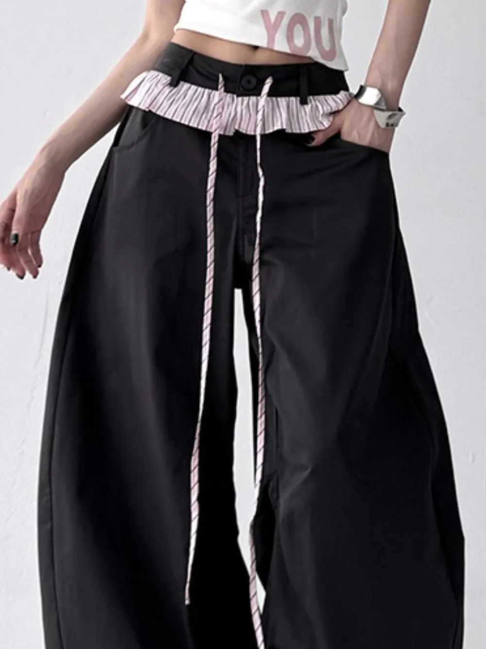 Wide Leg Drawstring Casual Pants
