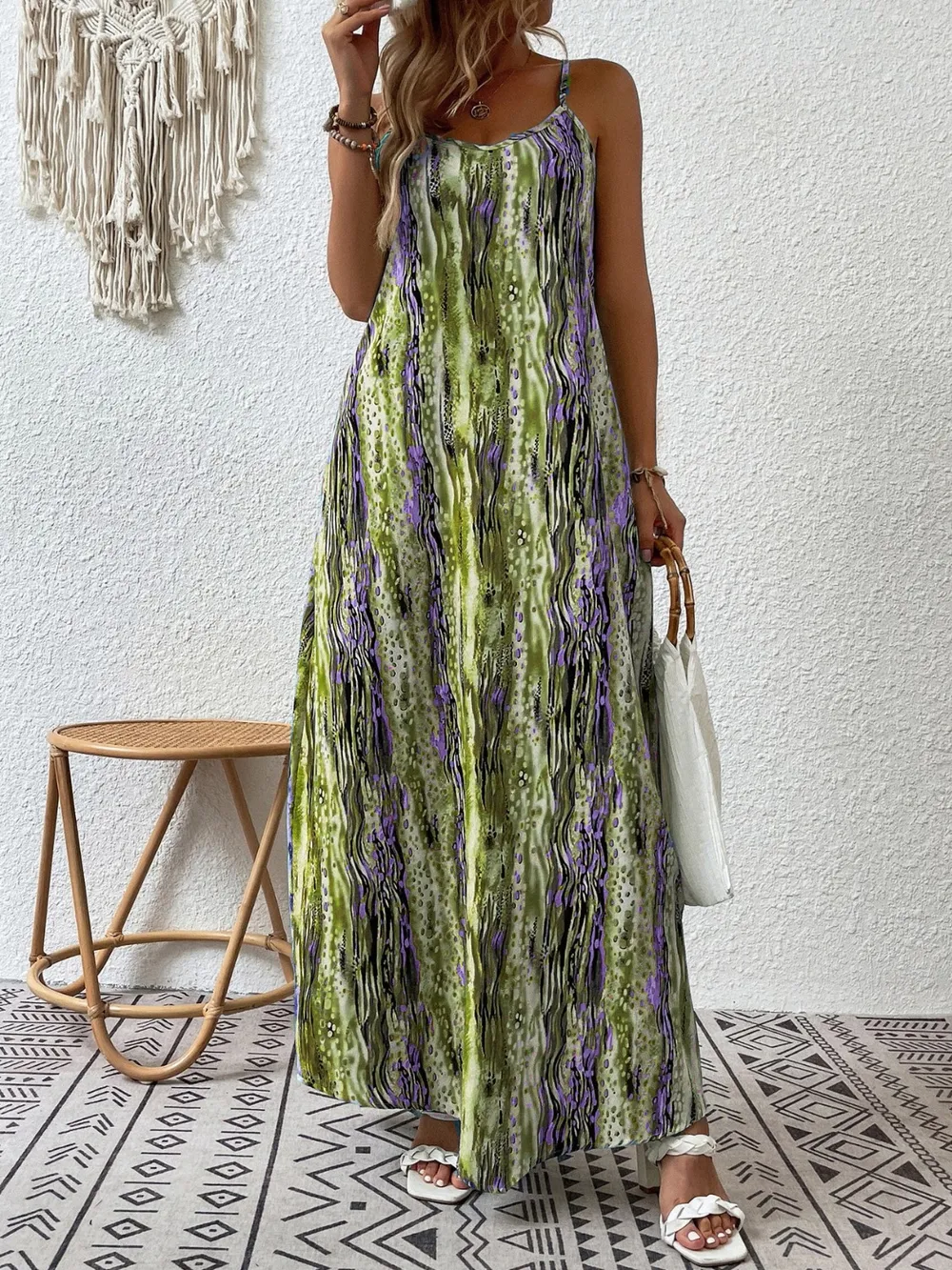 Full Size Printed Scoop Neck Maxi Cami Dress, image 5