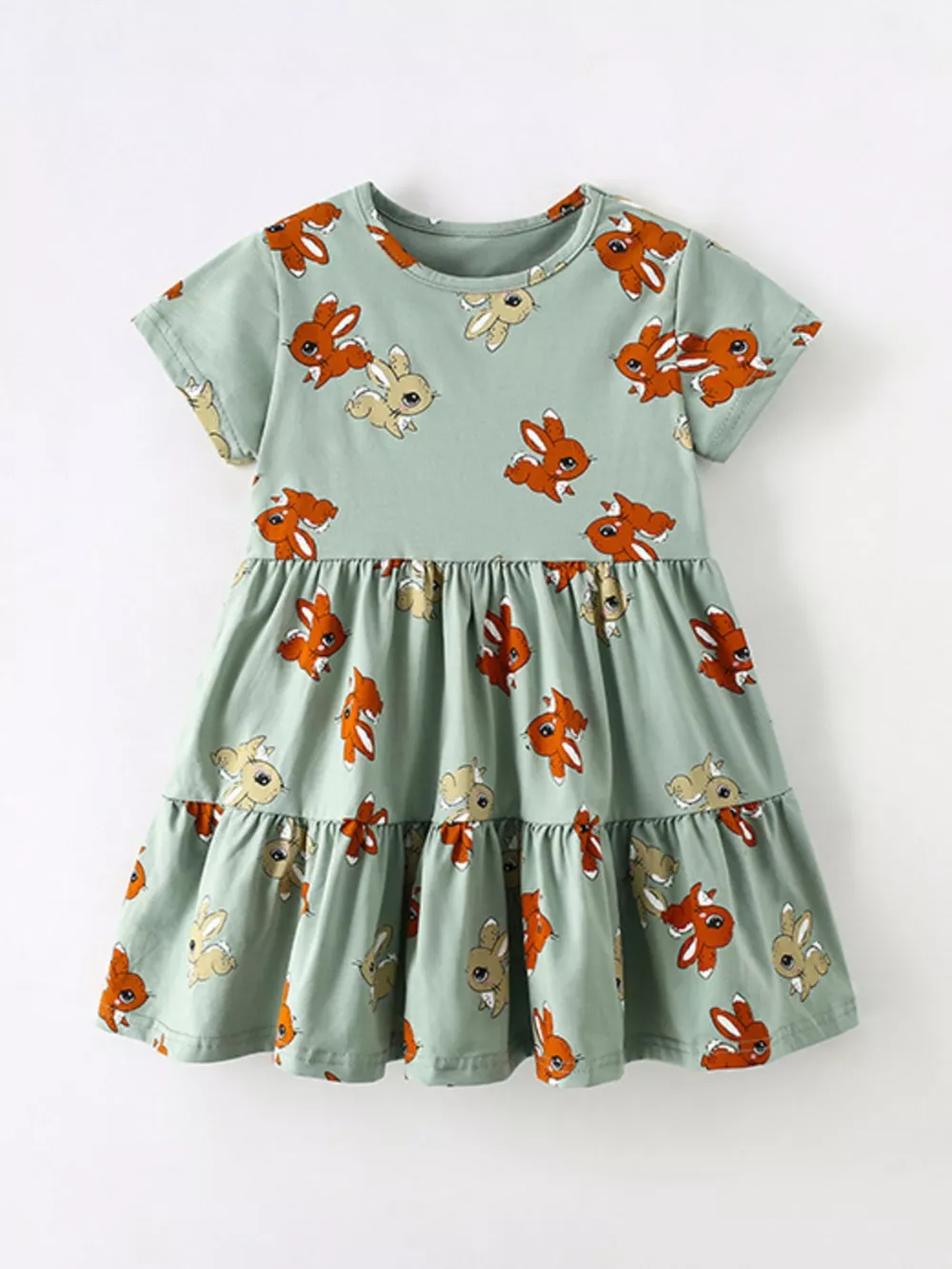 Children's Cute Cartoon Print Tiered Dress