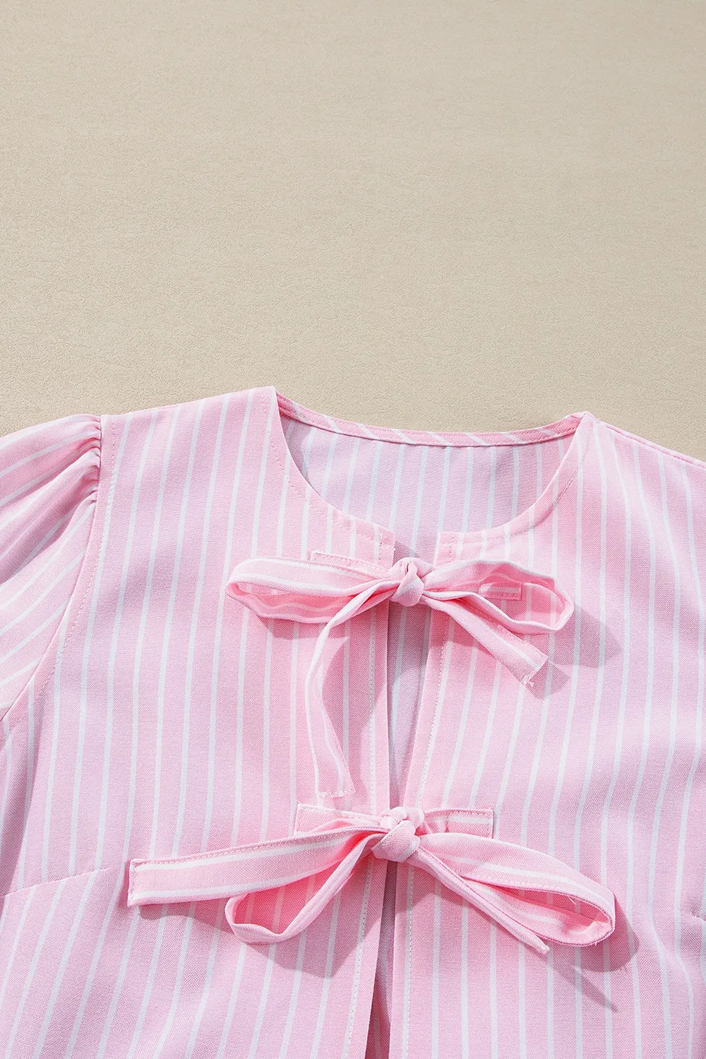 Tie Front Striped Peplum Blouse, image 2
