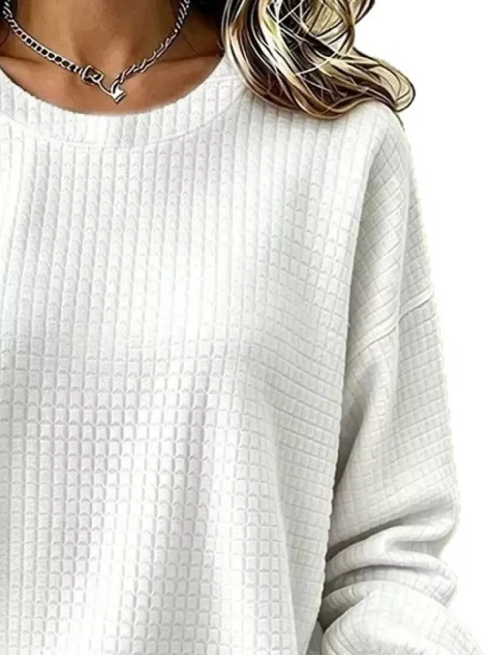 Full Size Textured Crew Neck Long Sleeve Sweatshirt Plus Size, image 7