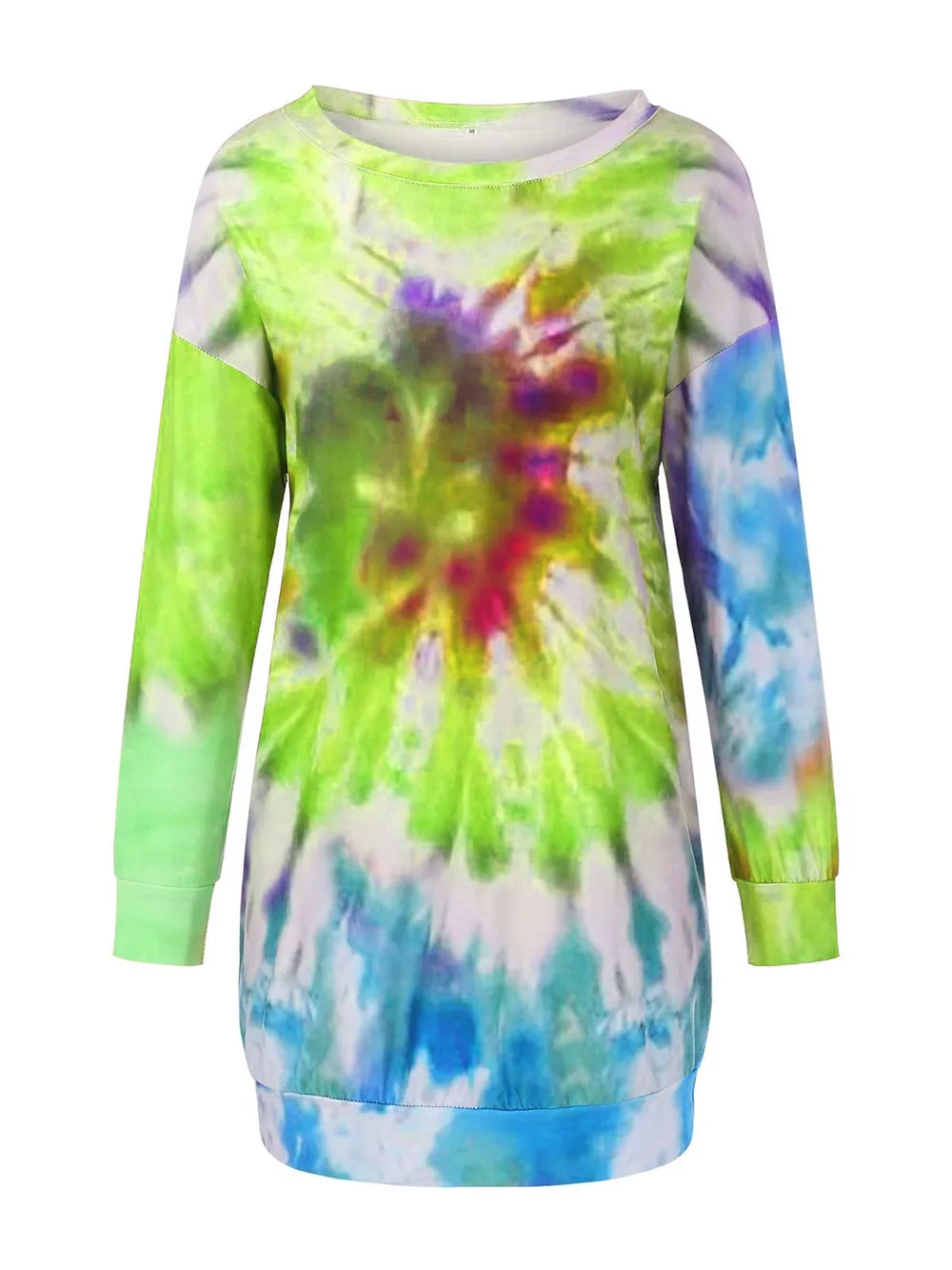Full Size Tie-Dye Round Neck Long Sleeve Dress, image 5