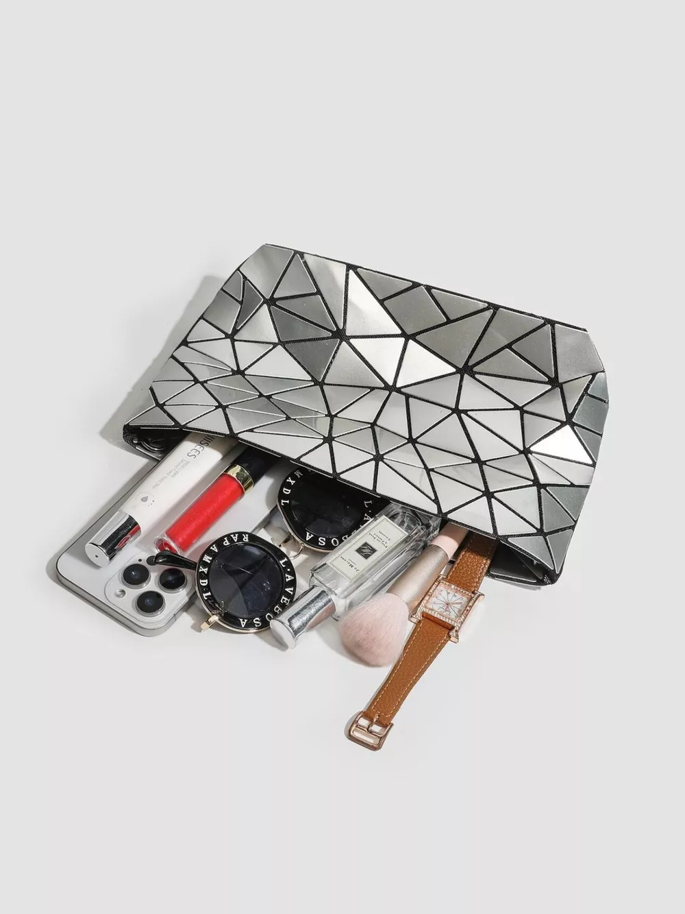 Geometric Metallic Crossbody Bag with Chain Strap, image 3