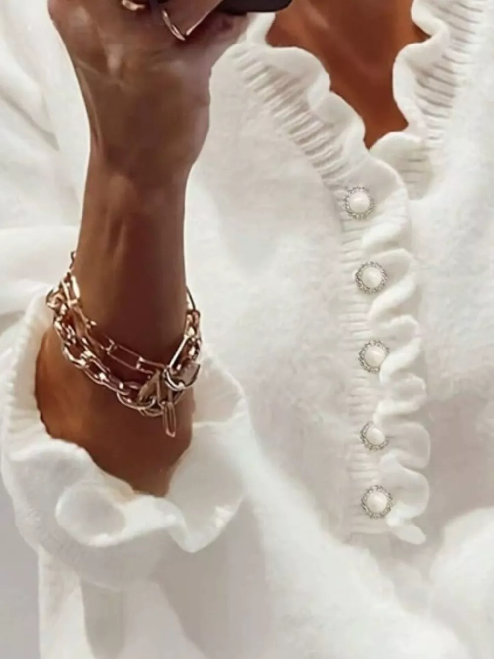 Ruffled Pearl Button Sweater, image 5
