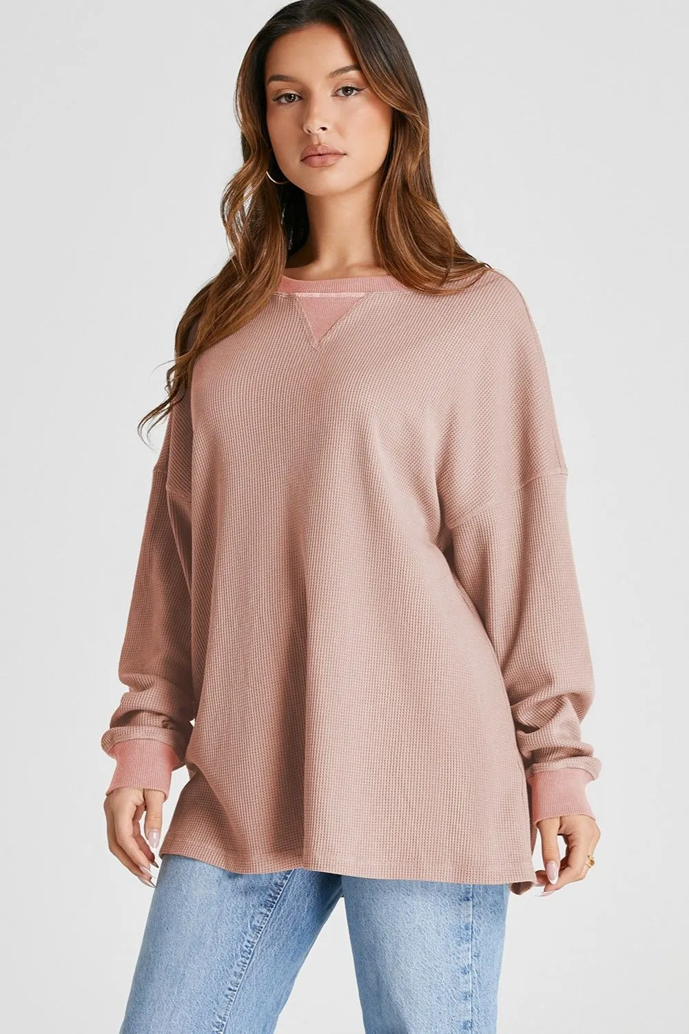 Waffle-Knit Long Sleeve Sweatshirt, image 20