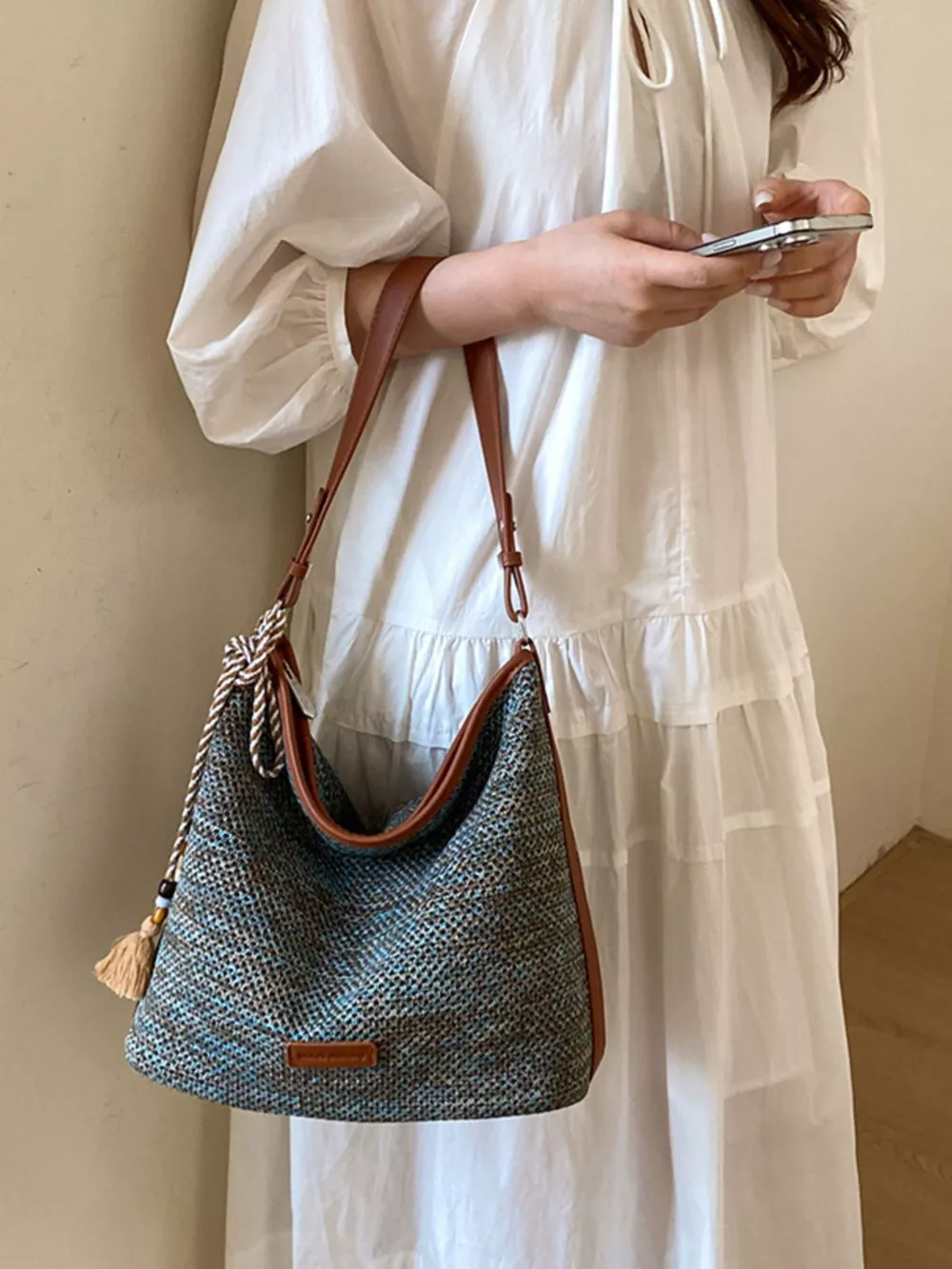 Tassel Woven Crossbody Bag, image 3