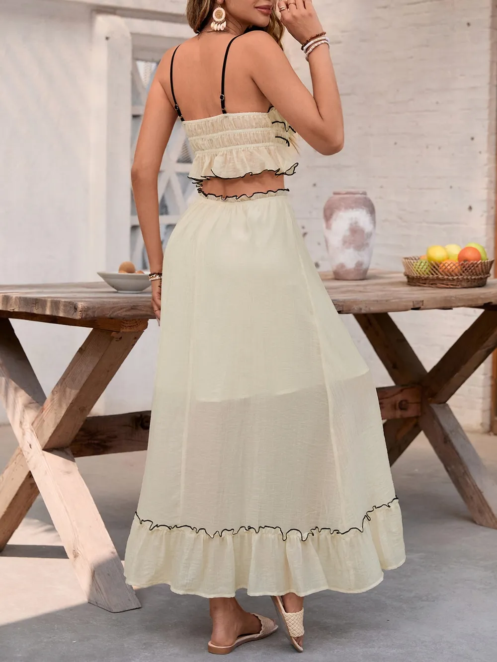 Contrast Trim Scoop Neck Cami and Skirt Set, image 2