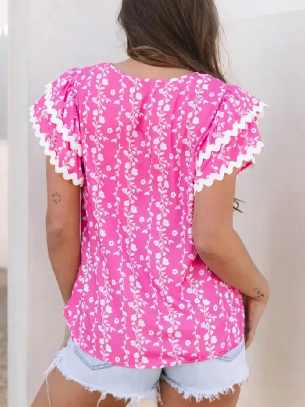 Floral Print Ruffle Sleeve Blouse, image 2