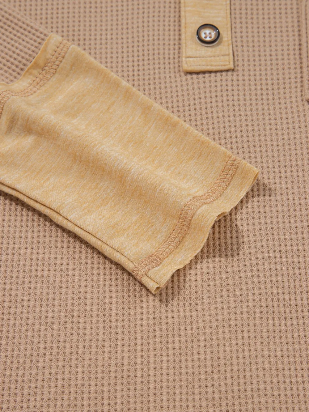 Waffle Textured Tunic Henley Top with Slits, image 3