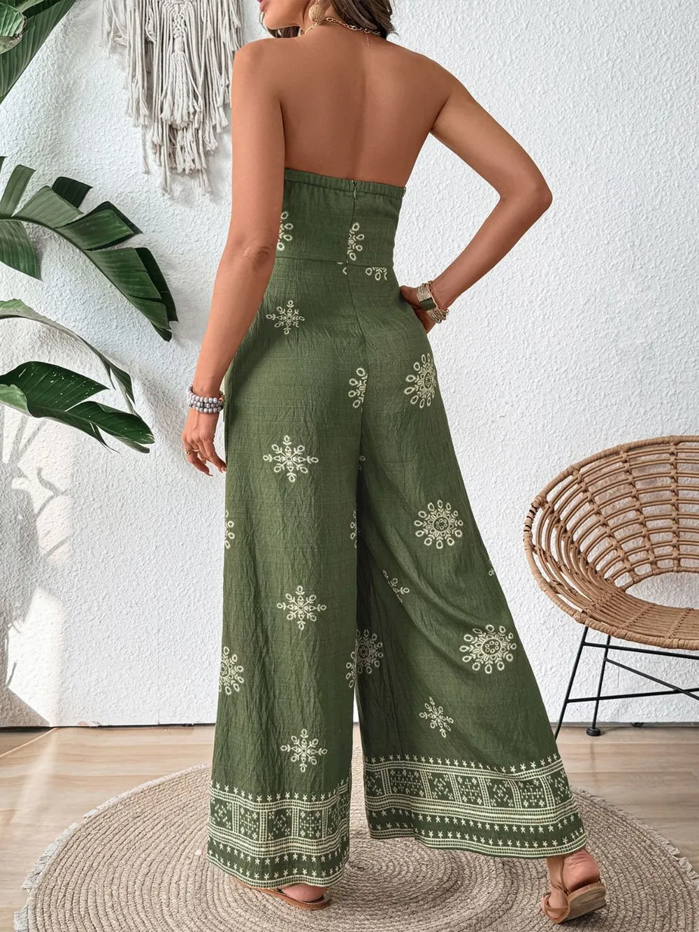Printed Wide Leg Tube Jumpsuit, image 2