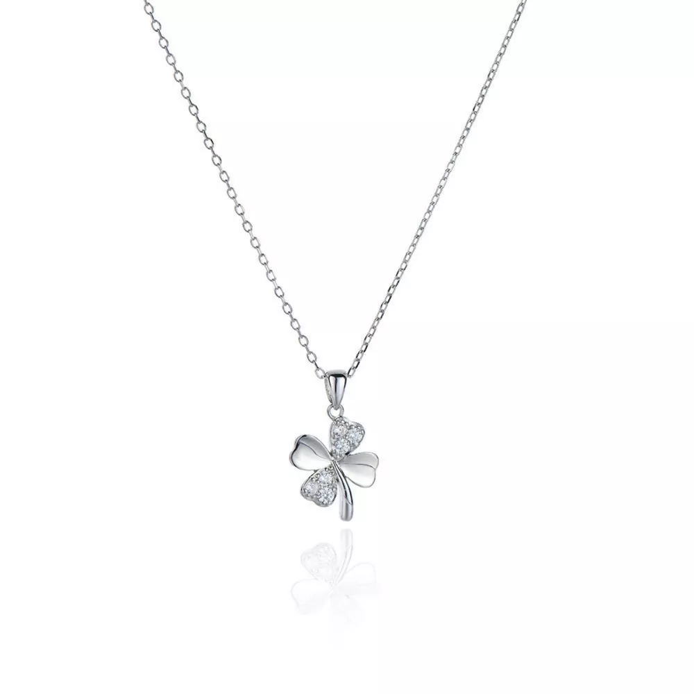 925 Sterling Silver Zircon Clover Pendant Necklace, image 5