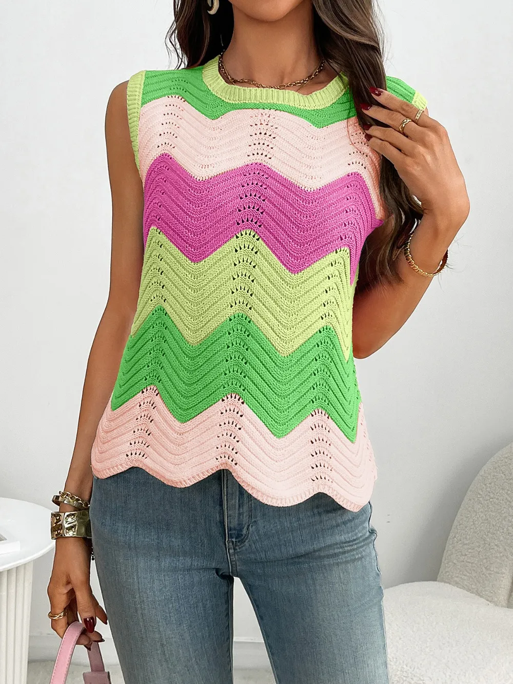 Color Block Round Neck Sweater Vest, image 21