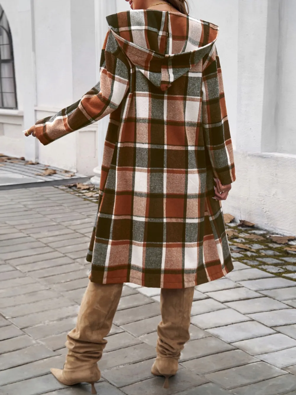Plaid Long Sleeve Hooded Coat, image 3
