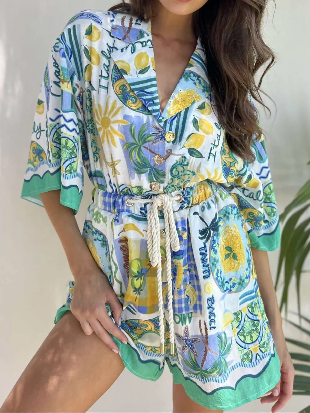 Printed Collared Neck Half Sleeve Romper, image 8