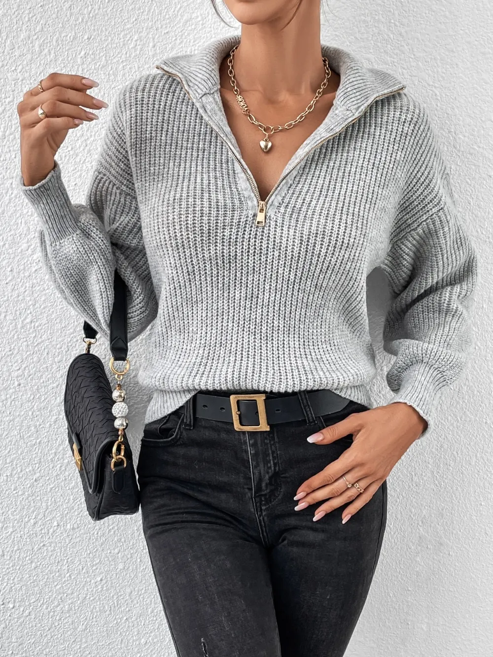 Half Zip Dropped Shoulder Sweater, image 6