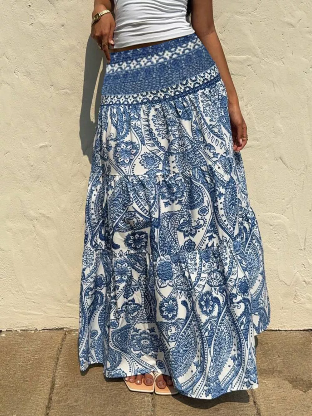 Printed High Waist Maxi Skirt, image 2