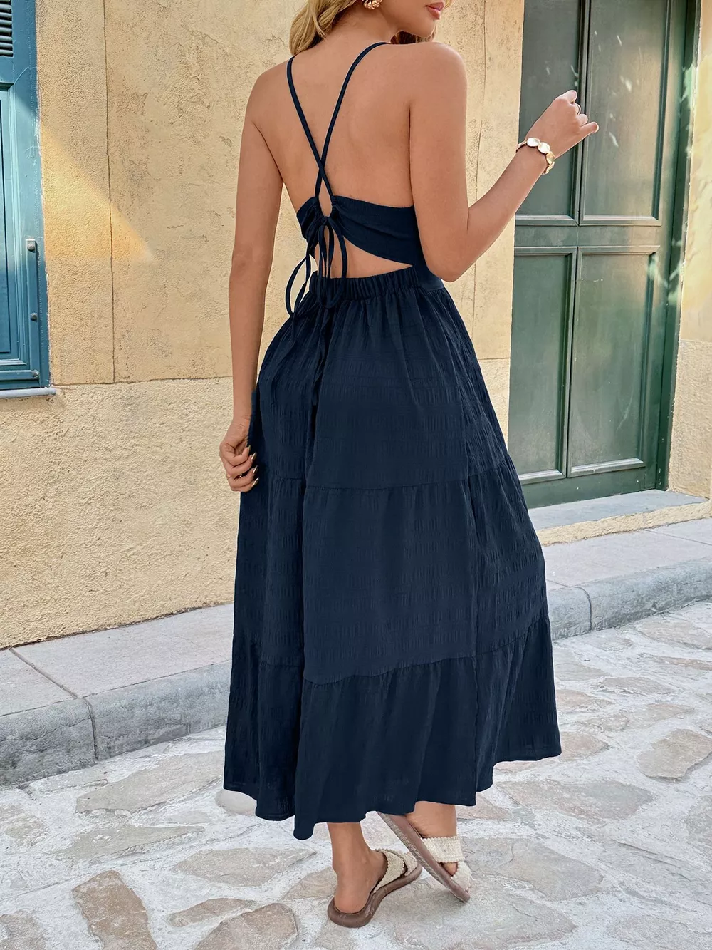 Tie Back Tiered Midi Dress, image 3
