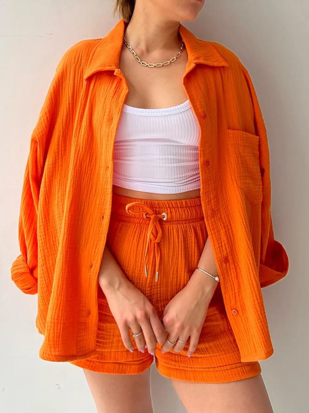Textured Button Up Shirt and Shorts Set, image 10