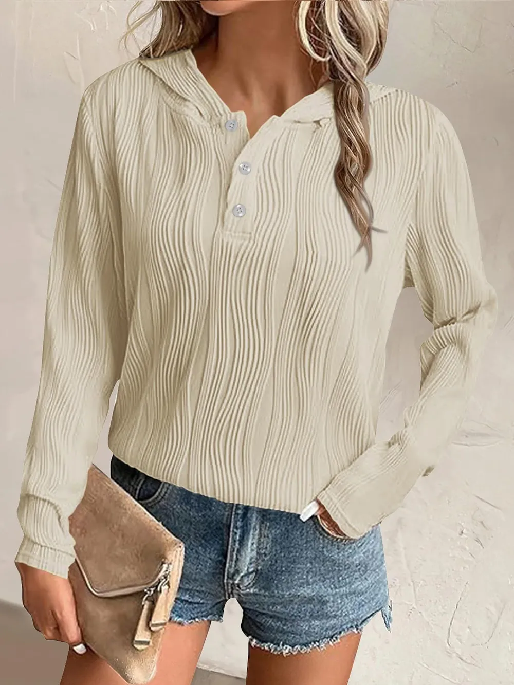 Textured Long Sleeve Hoodie, image 2