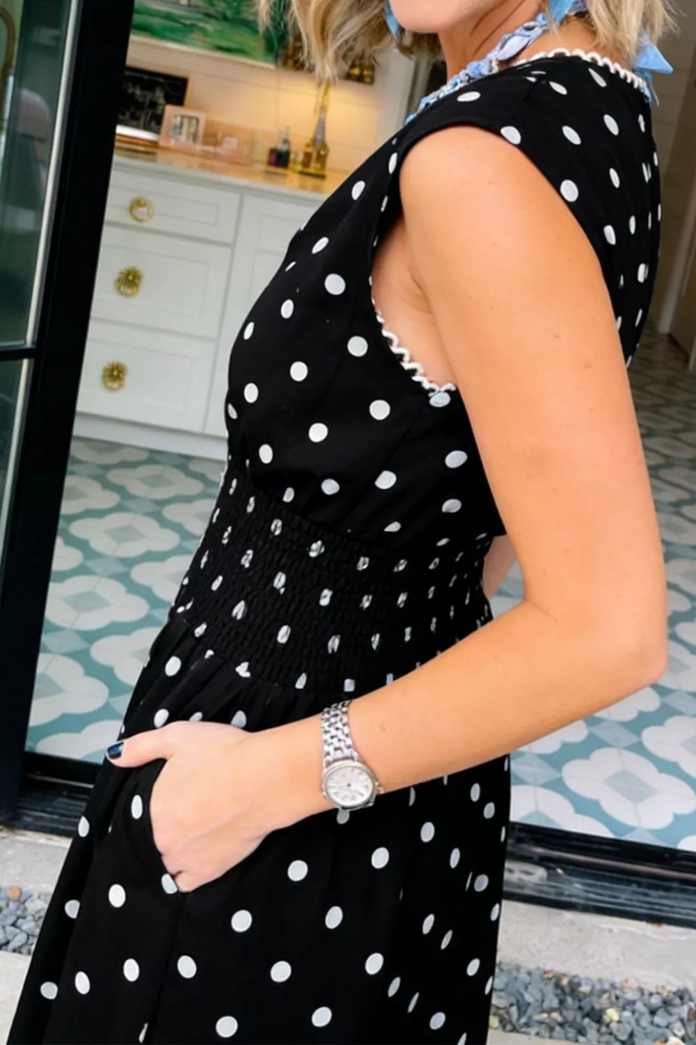 Polka Dot Zipper Front Midi Dress, image 16
