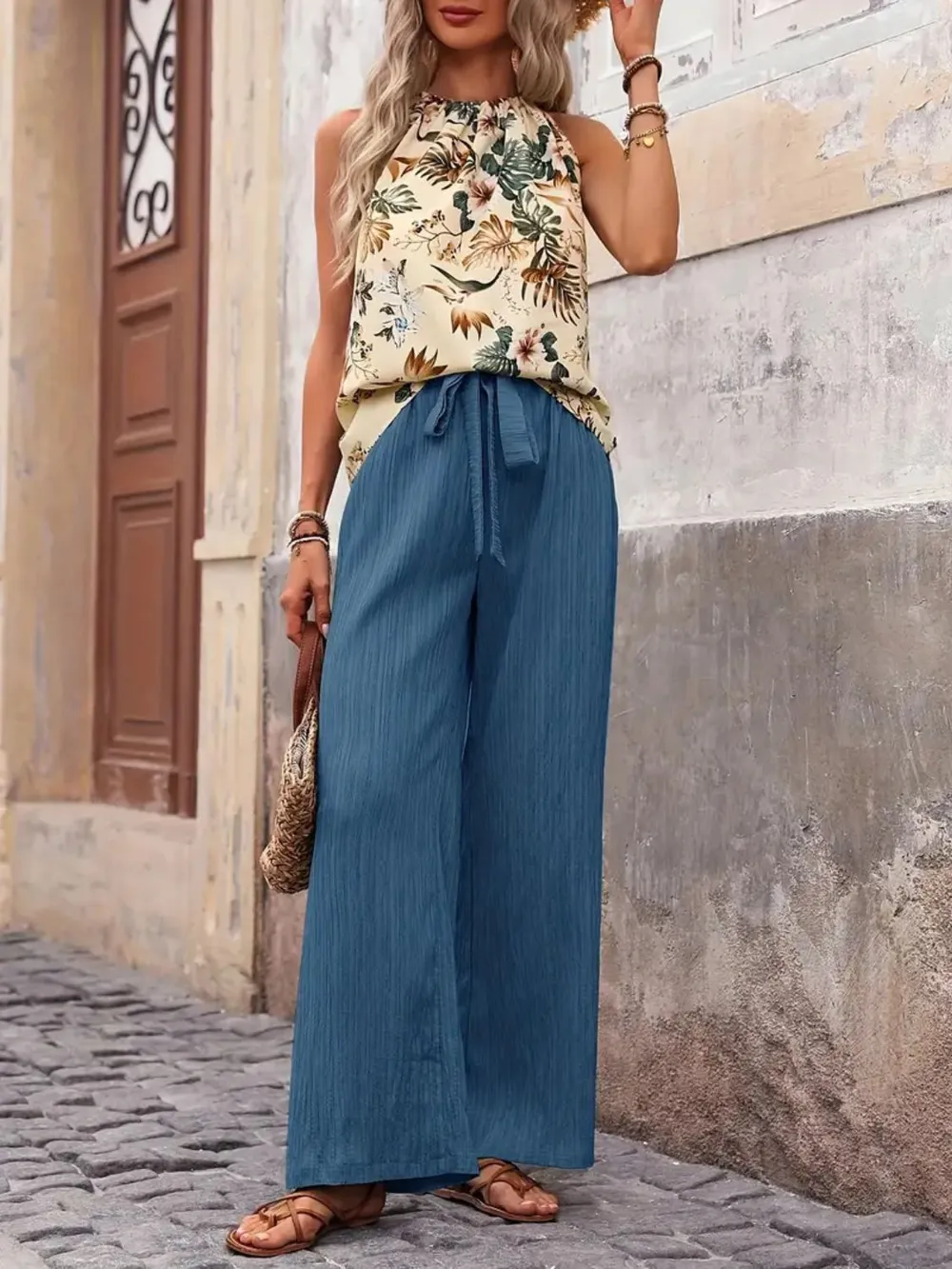 Printed Tank Top and Wide Leg Pants Set, image 8