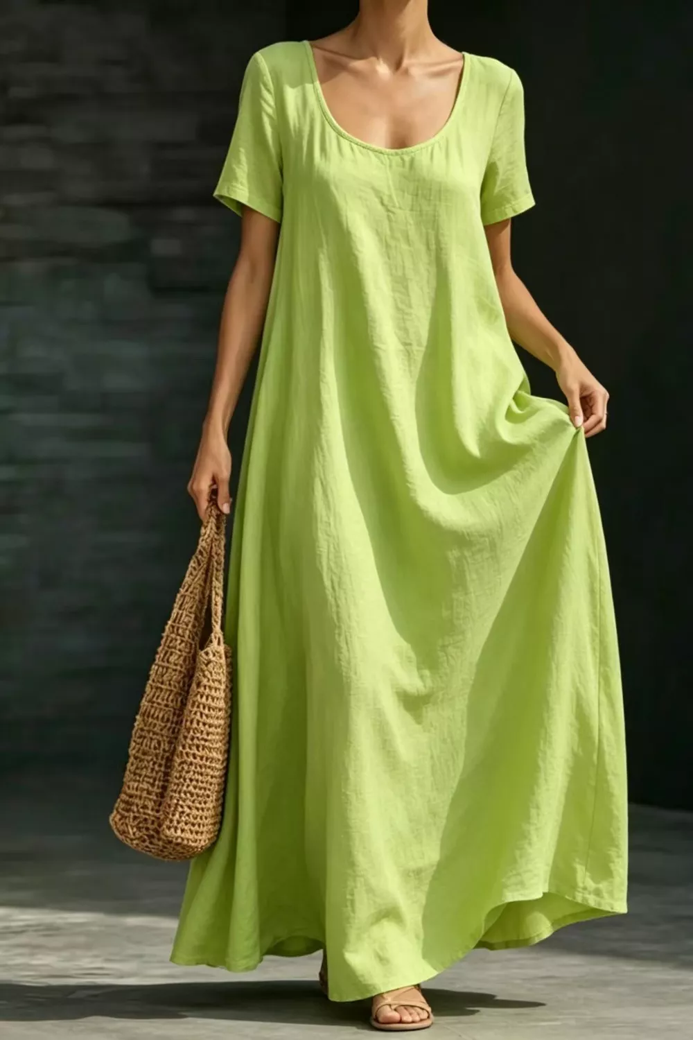 Full Size Casual Loose Short Sleeve Maxi Dress Plus Size, image 4
