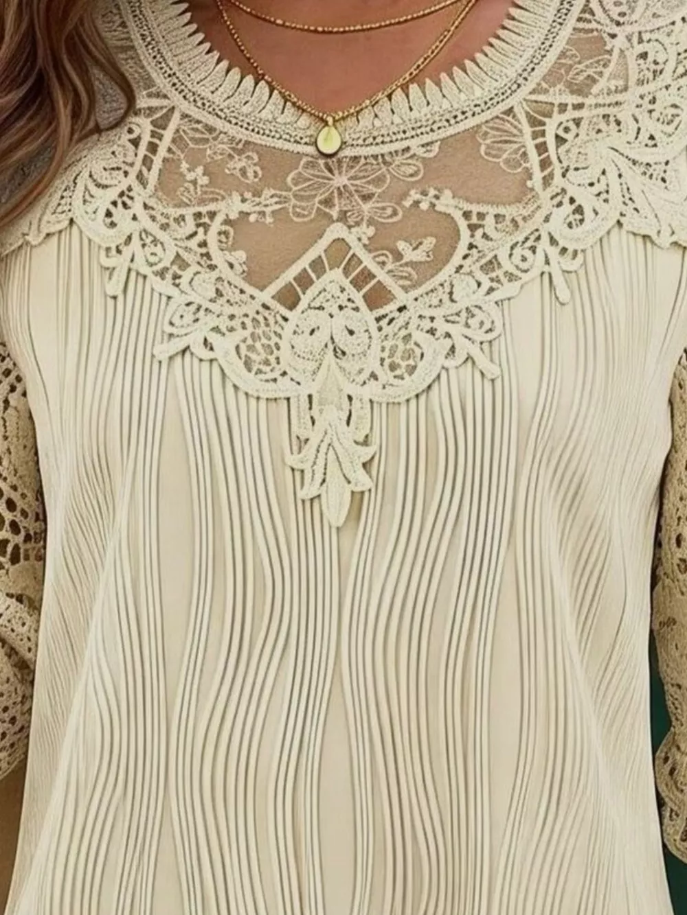 Lace Patchwork Long Sleeve Blouse, image 3