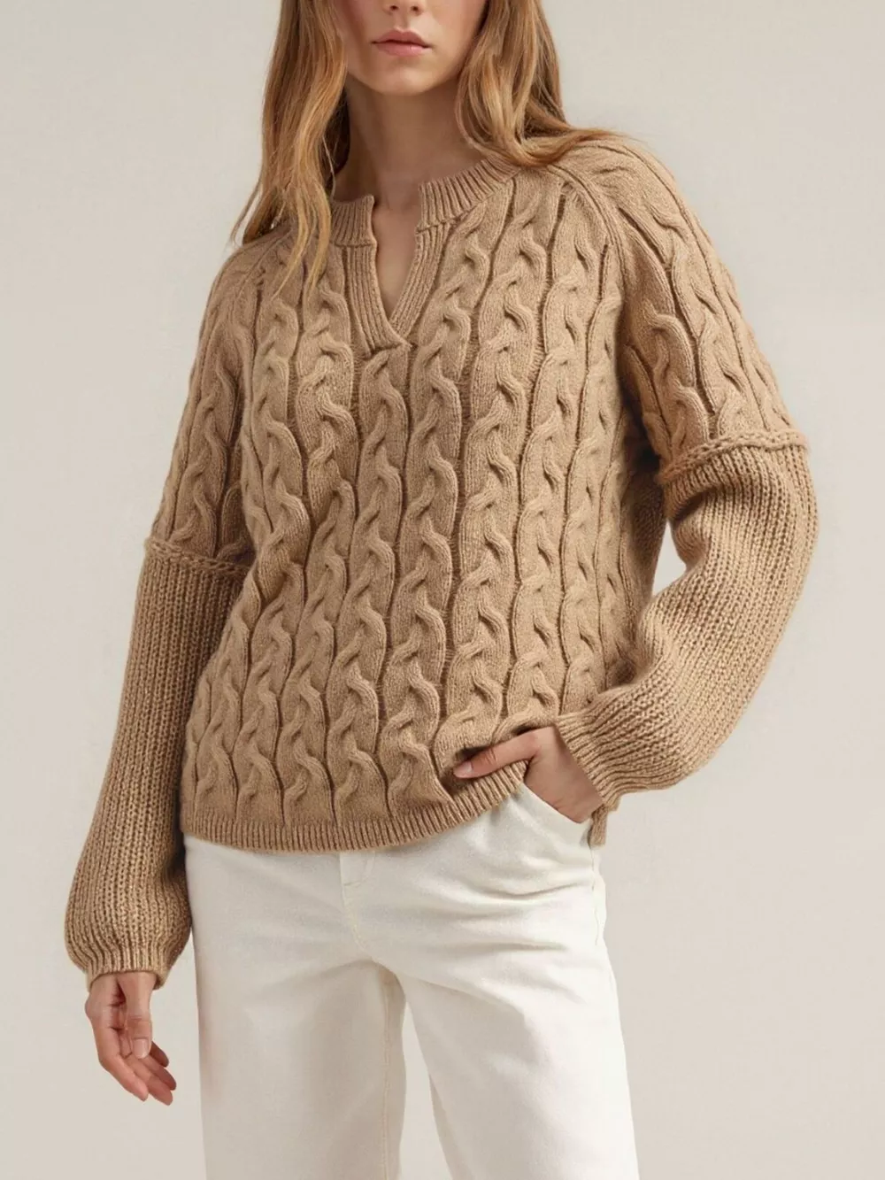 Cable-Knit Dropped Shoulder Sweater, image 5