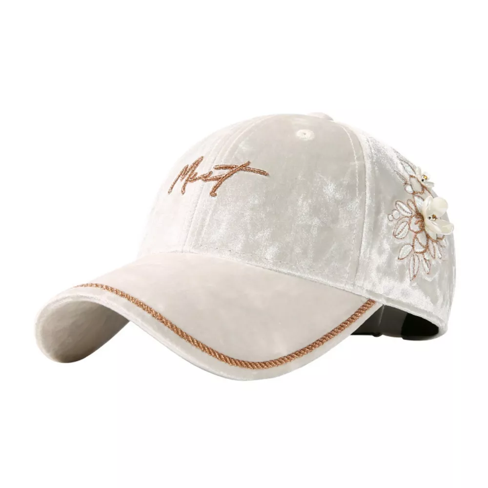 Velvet Baseball Cap with Floral Embellishments, image 3