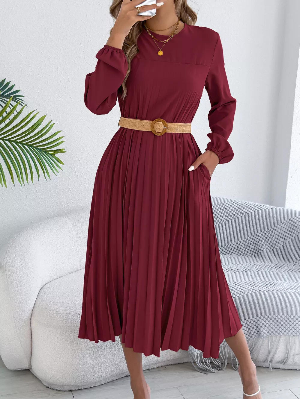Pleated A-Line Midi Dress, image 2