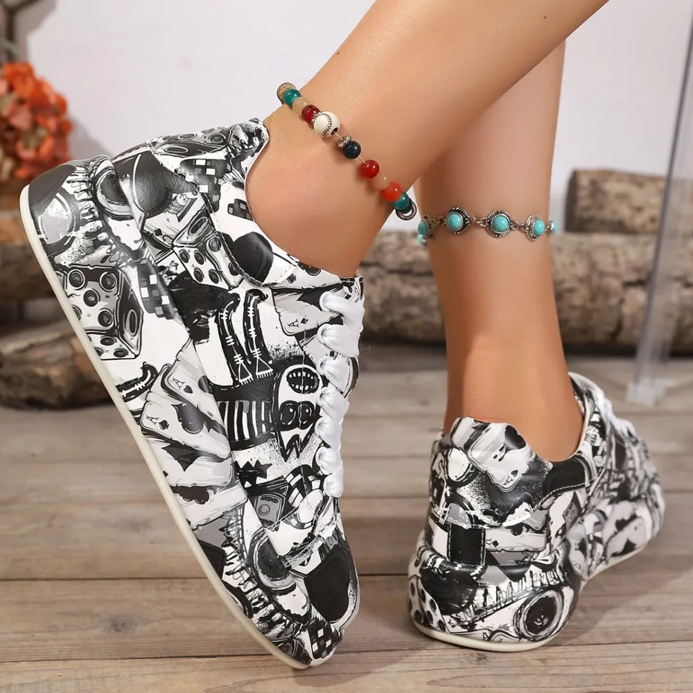 Abstract Print Lace Up Sneakers, image 2