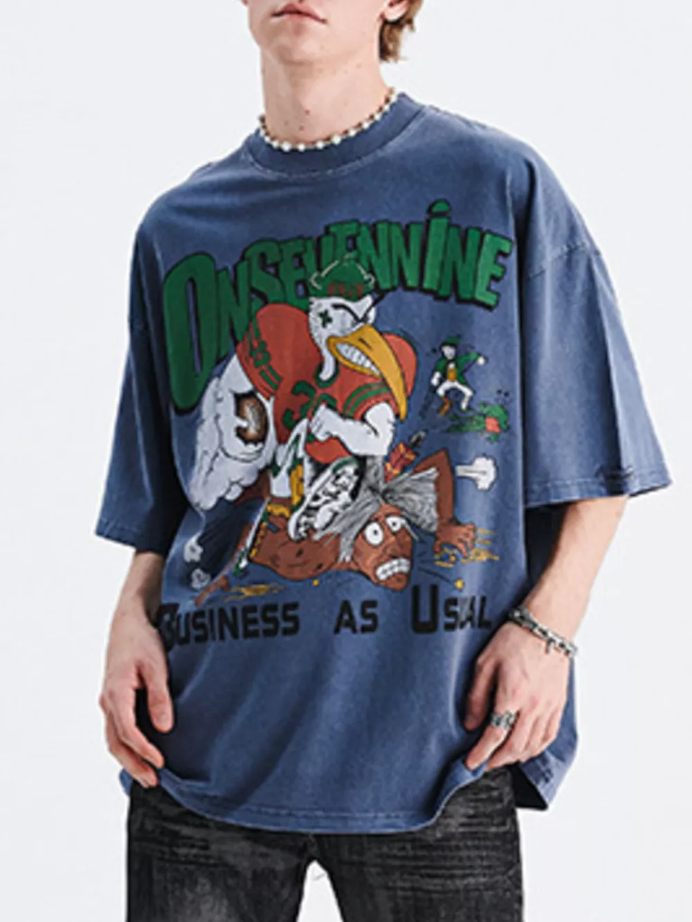 Men's Graphic Round Neck Oversized T-Shirt, image 2