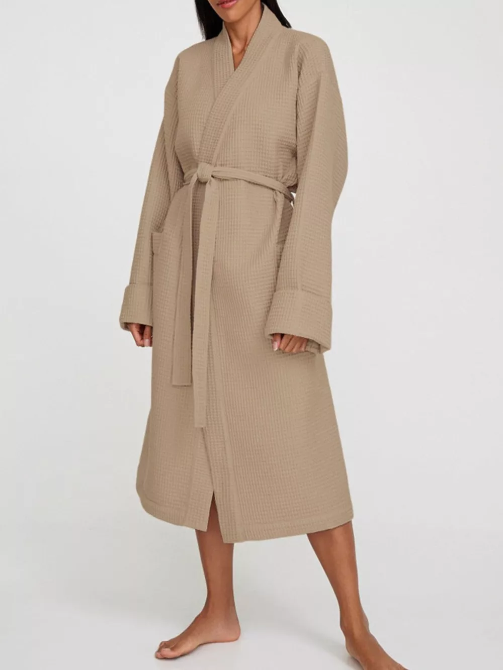 Waffle Knit Tie Waist Lounge Nightgown