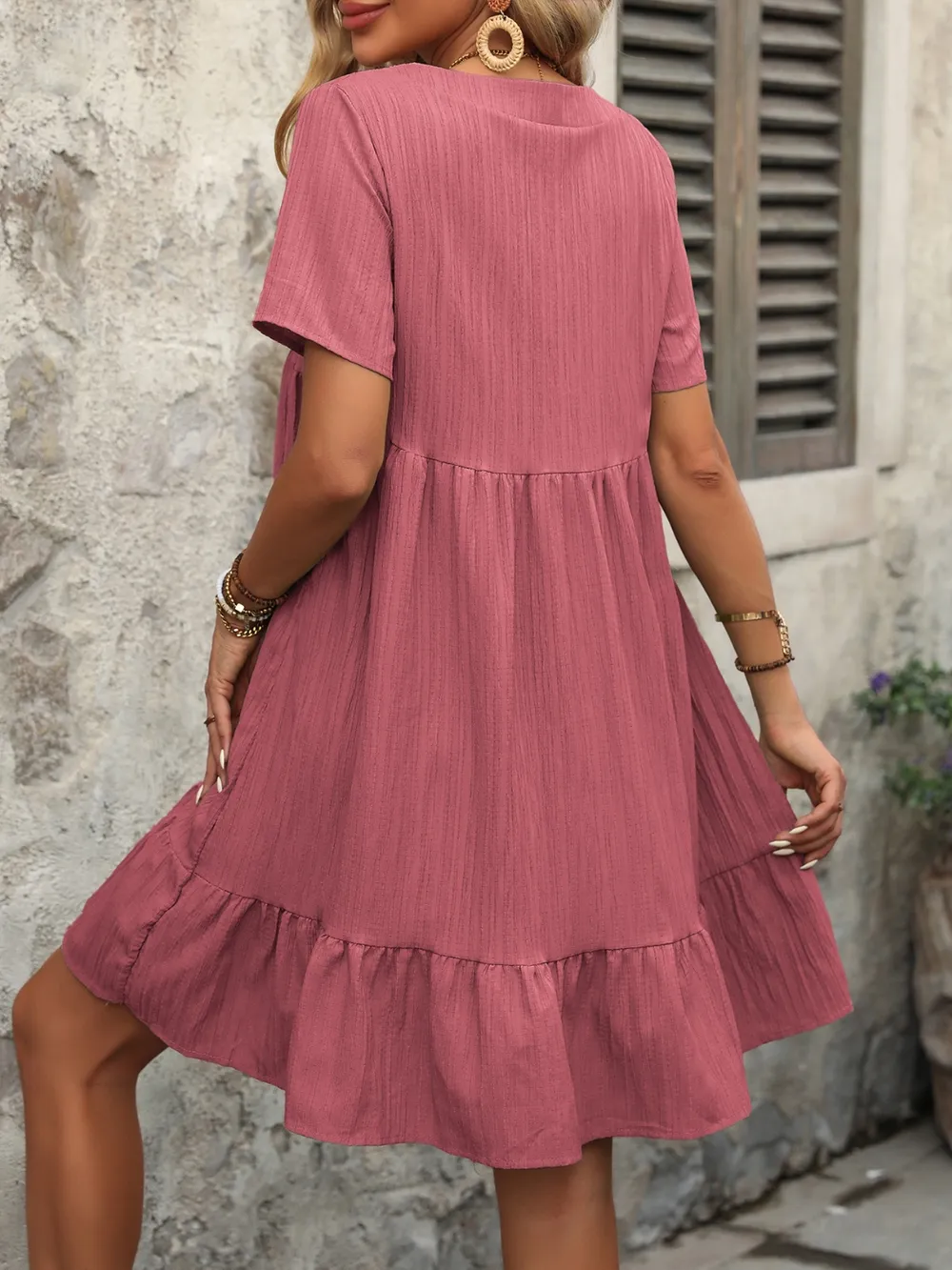 V-Neck Short Sleeve Mini Dress, image 3