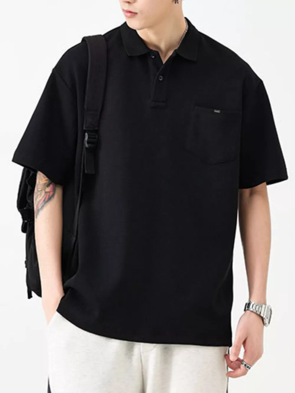 Men's Plus Size Casual Loose Fit Pocketed Polo, image 4