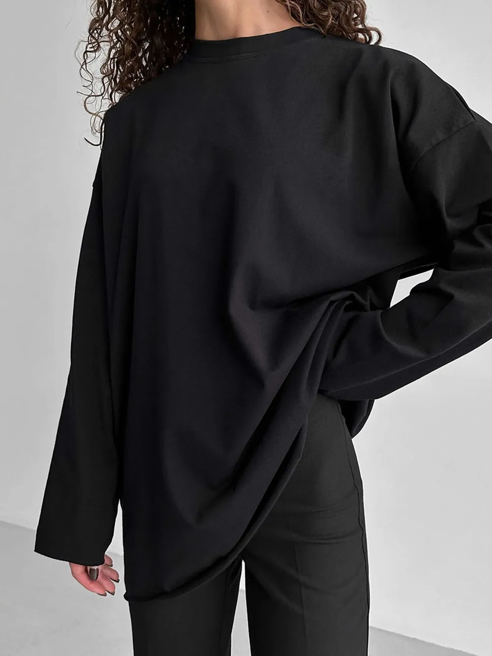 Round Neck Long Sleeve Oversized T-Shirt, image 6