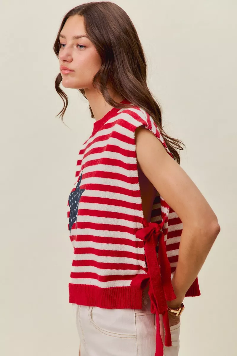 Stripe Star Patch 4th Of July Side Tie Vest Top, image 2
