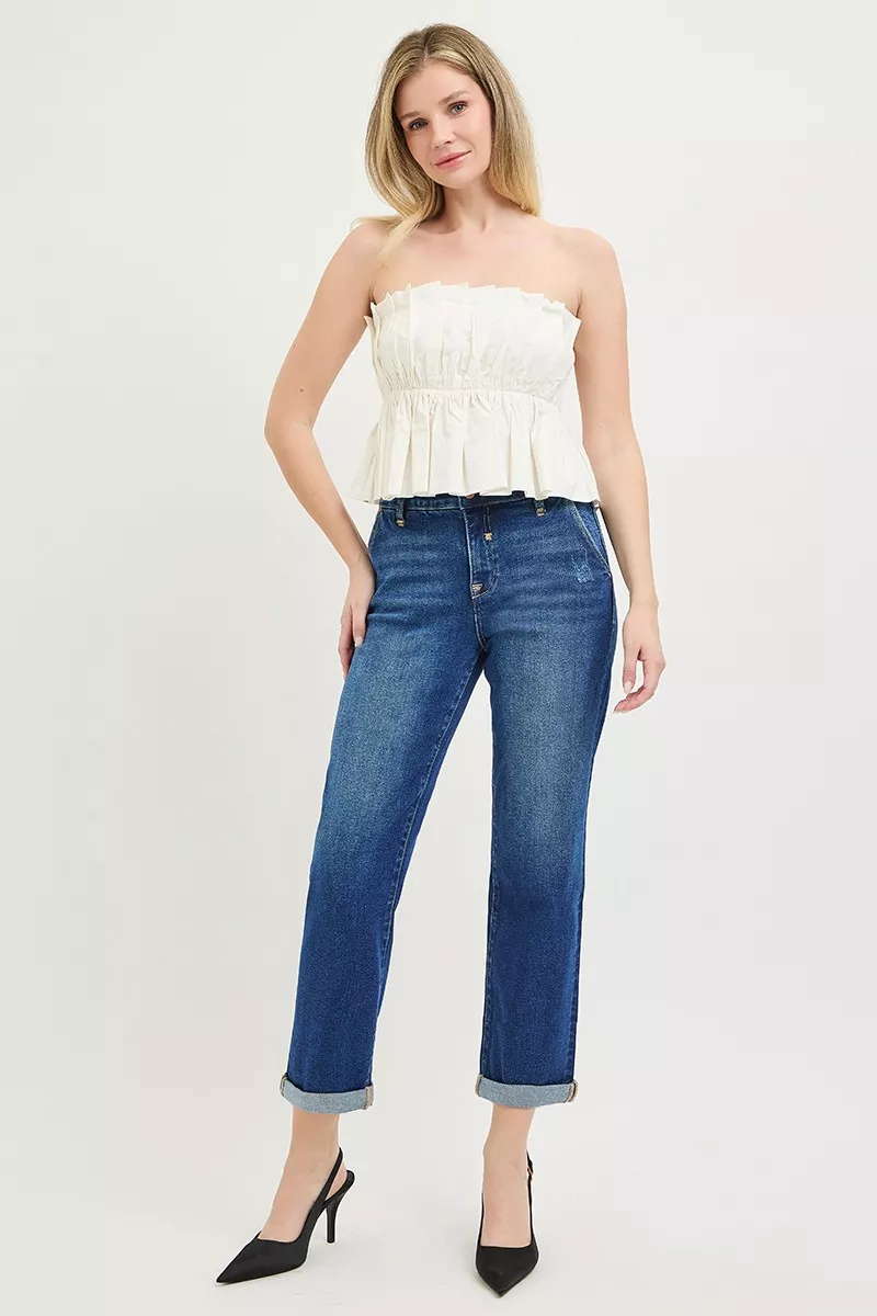 Slouchy Cropped Boyfriend Jeans with Cuffed Hem, image 6