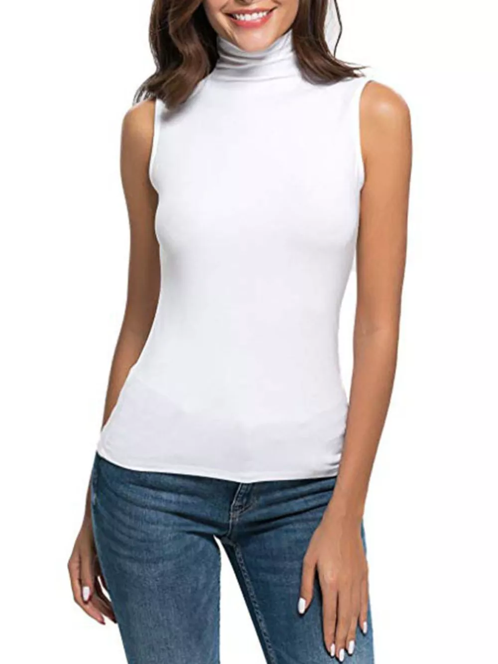 Sleeveless Turtleneck Slim Fit T-Shirt, image 5
