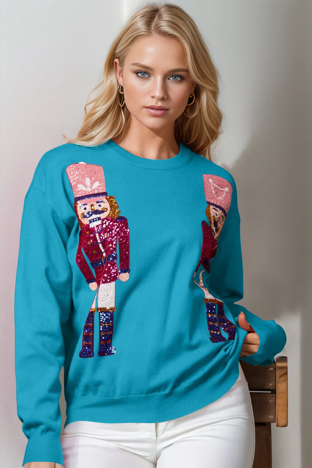 Full Size Nutcracker Sequin Long Sleeve Sweater, image 3