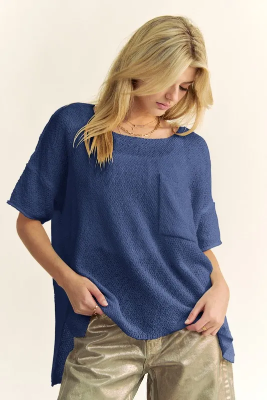 High-Low Round Neck Knit Top