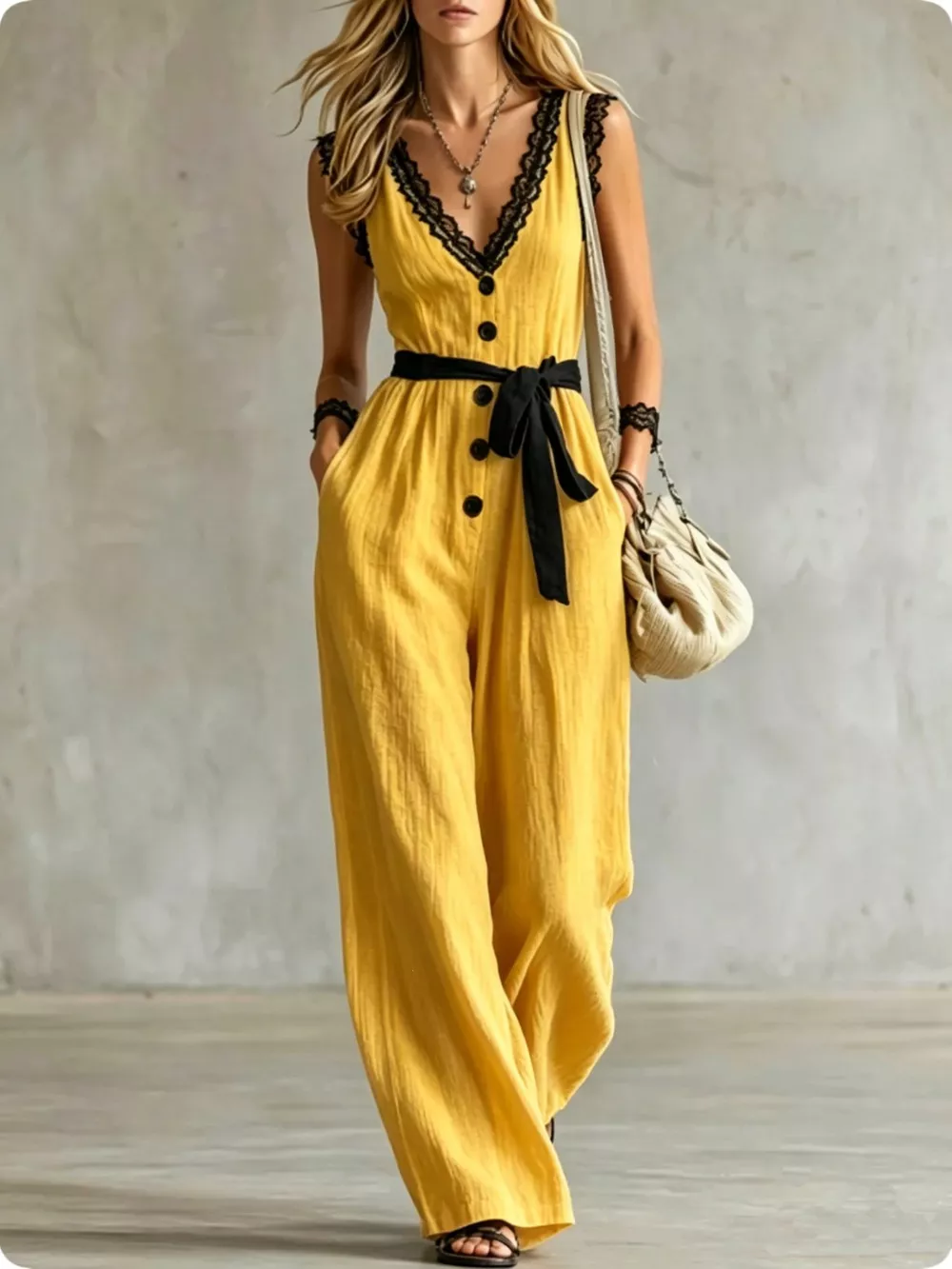 Lace Detail V-Neck Sleeveless Jumpsuit, image 12