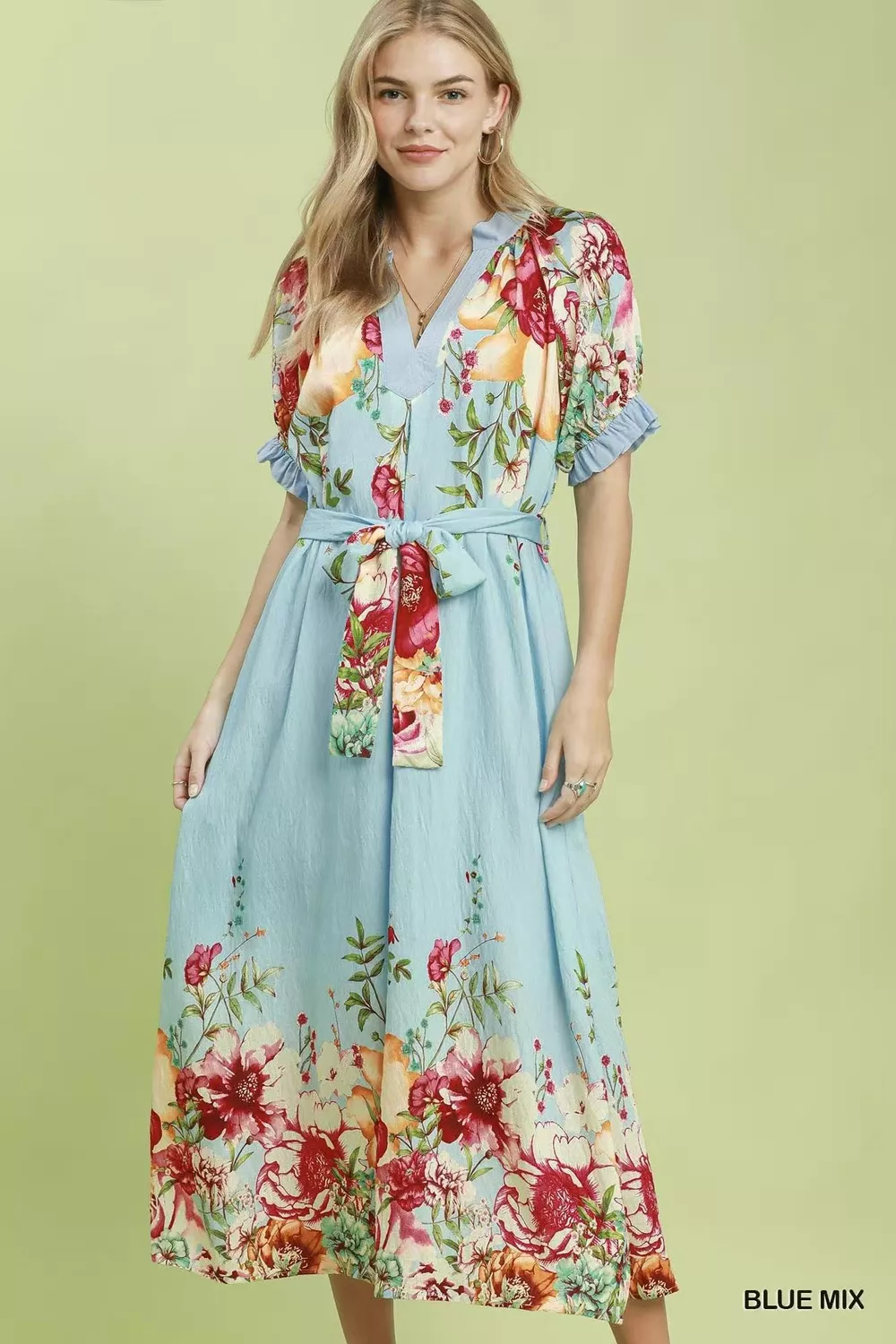 Mix Floral Border Print Midi Dress