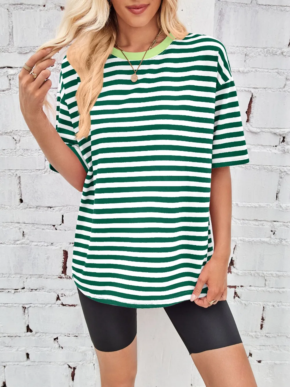Contrast Striped Round Neck T-Shirt, image 5