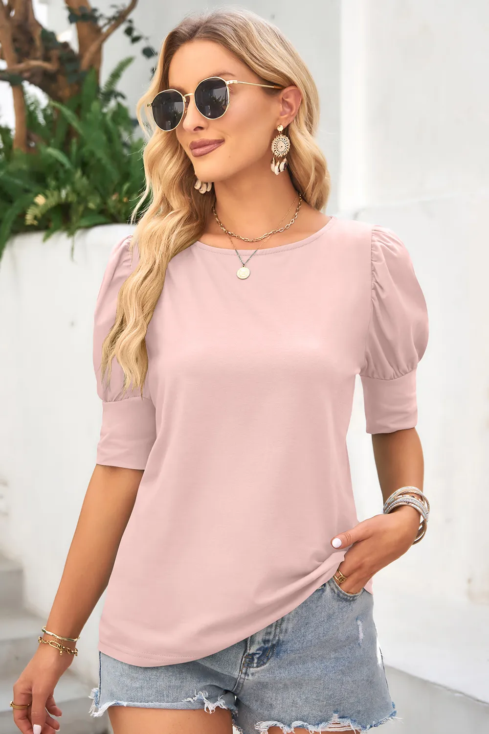 Round Neck Lantern Sleeve Blouse, image 10
