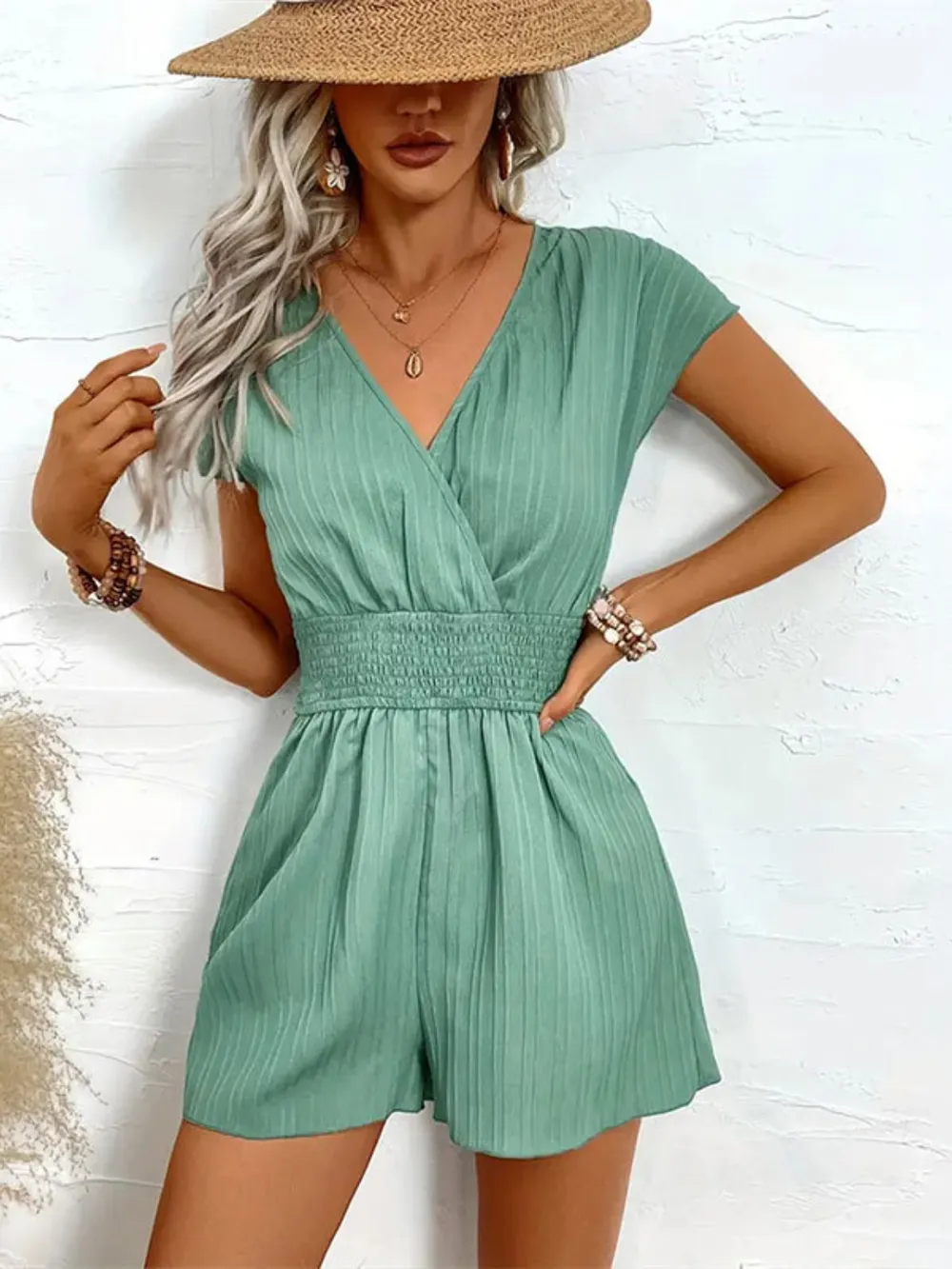 Tied Surplice Short Sleeve Romper, image 2
