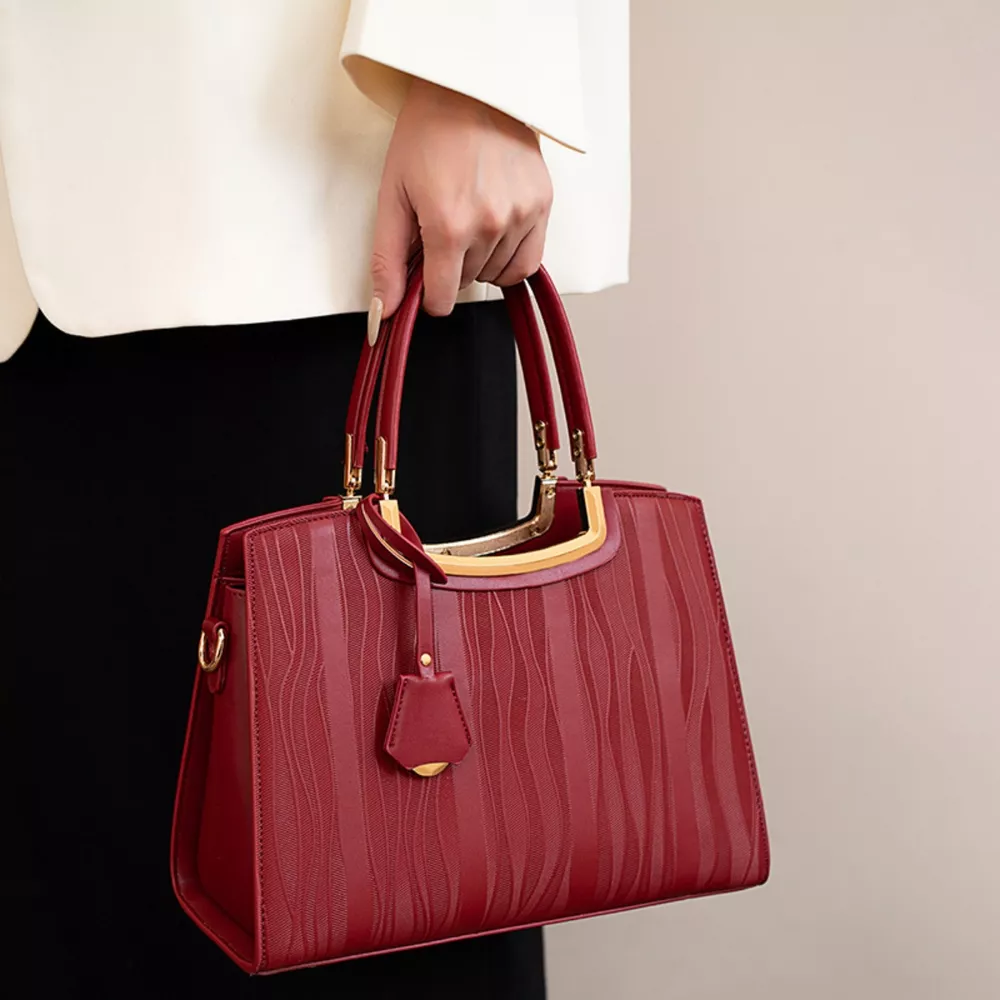 Crocodile Embossed Leather Top Handle Handbag, image 2