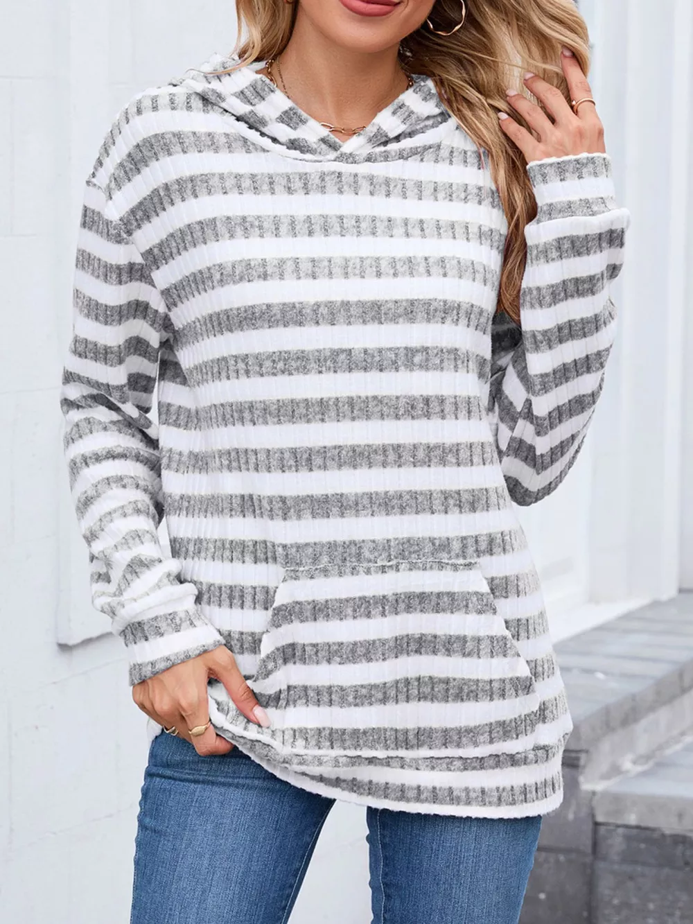 Striped Dropped Shoulder Hoodie, image 7