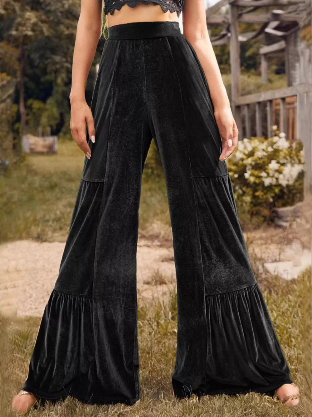 Velvet High Waist Wide Leg Pants